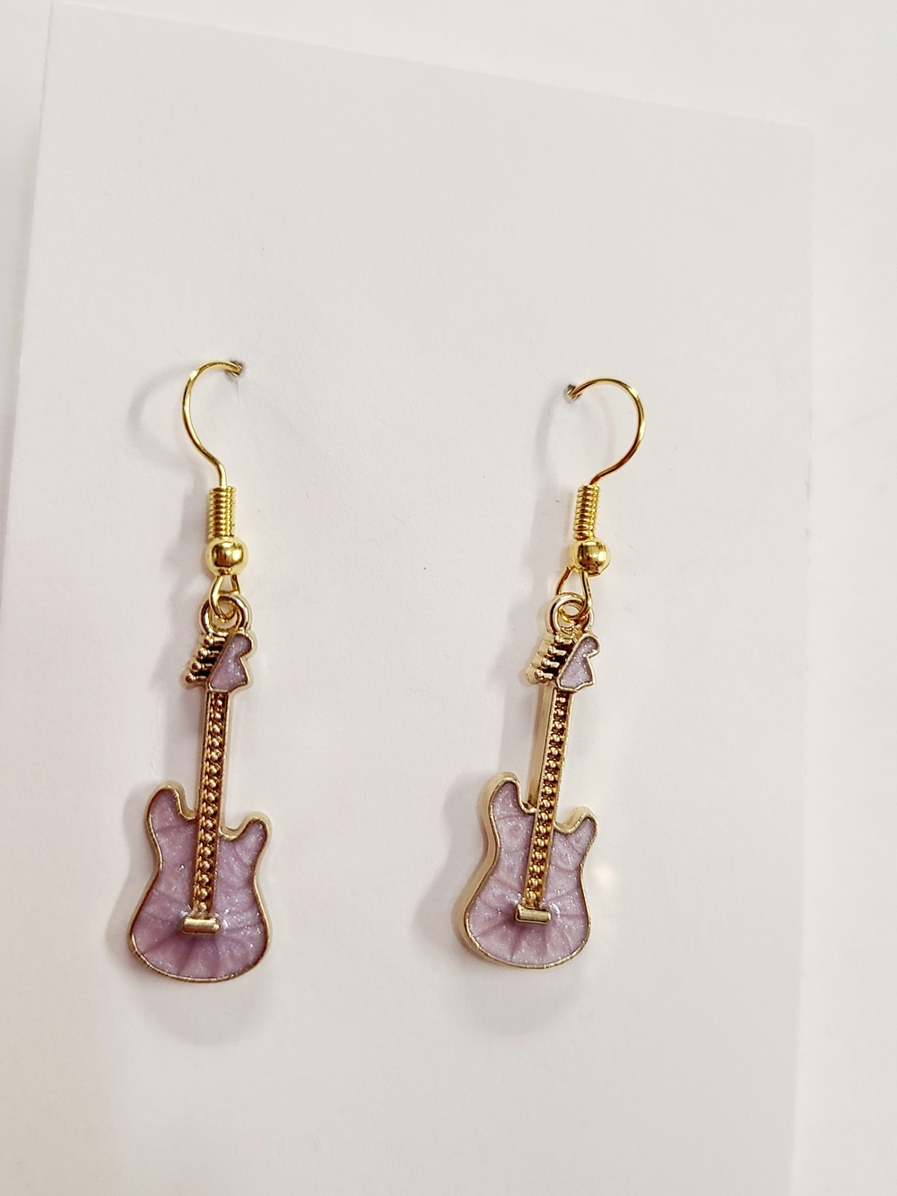 Gold-Tone Purple Guitar Dangle Earrings
